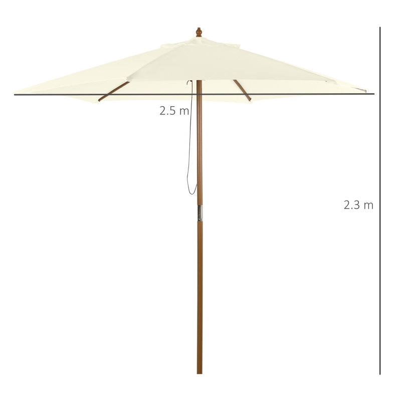 Outsunny Ombrellone da Giardino 2.5x2.3 m a 6 Stecche, in Legno e Poliestere, Bianco Crema