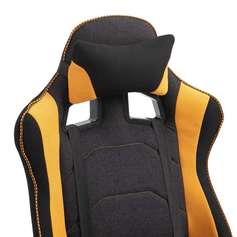 Vinsetto Stylish Racing Gaming Chair Yellow Panels Ergonomic Design 360° Swivel Adjustable Height Arms w/ Neck Back Pillow Home Gaming Seat Chair - Black&Yellow