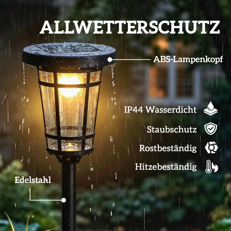 Outsunny Solar Lantaarn 2-delig Set Staande Lamp 180cm Verstelbaar met 2 Helderheidsmodi Lichtsensor Schakelaar, IP44