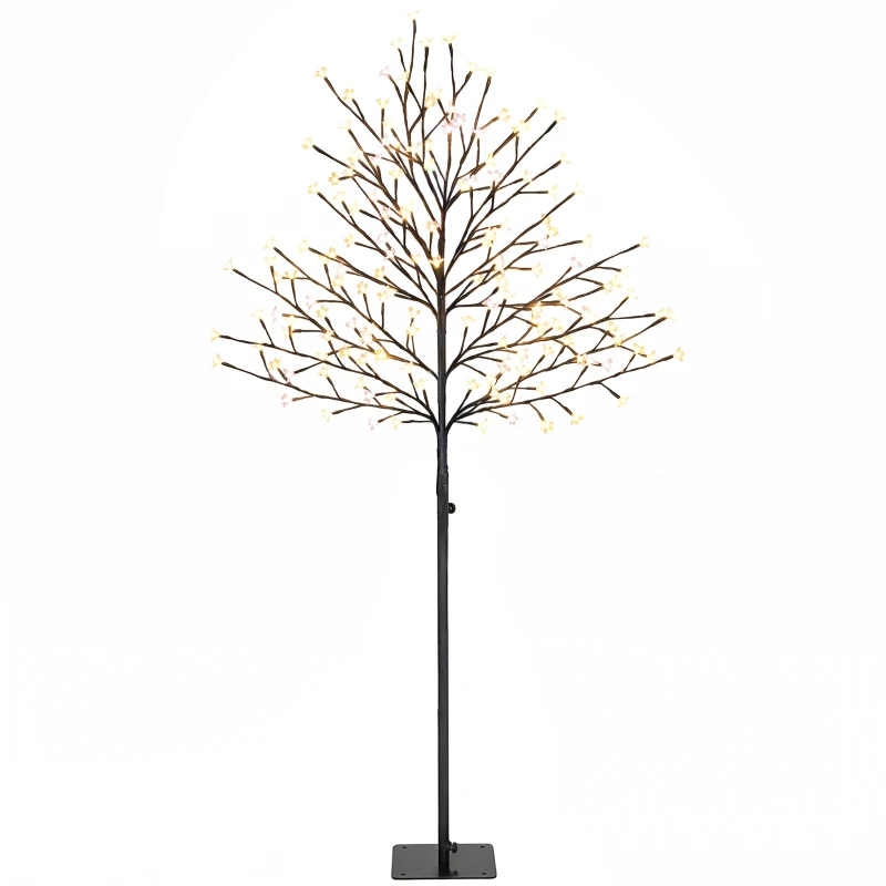 HOMCOM Copac luminos 150 cm cireș artificial iluminat 160 LED și 16 ramuri flexibile, decorațiune interioară și exterioară
