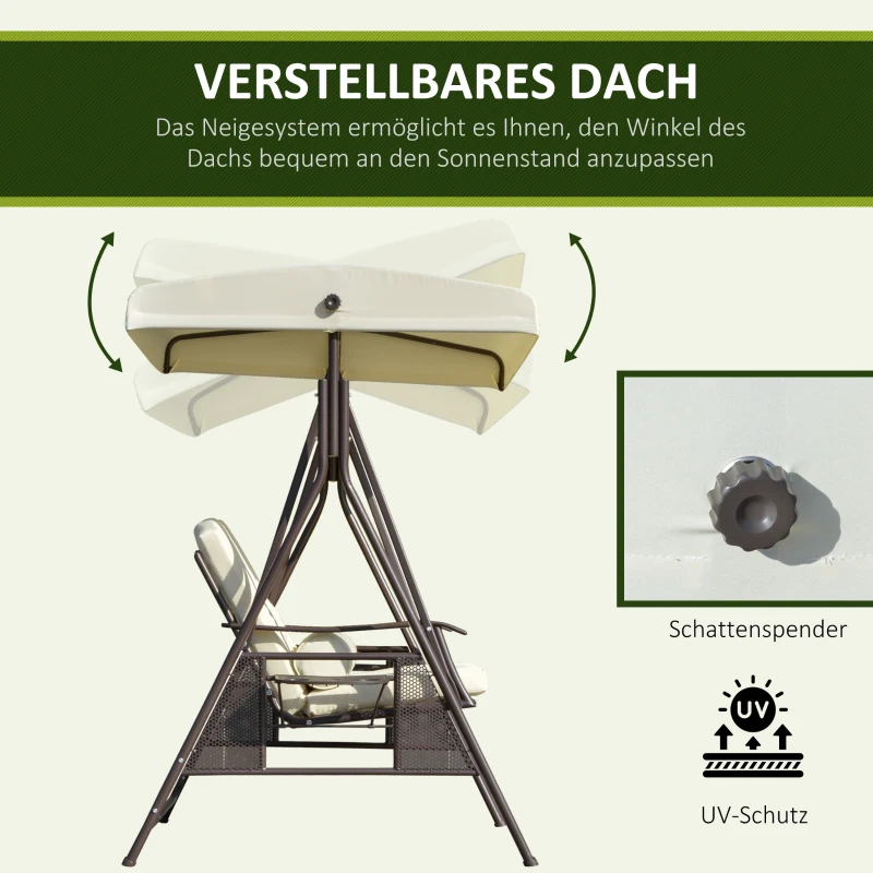 Outsunny 2-zits tuinschommelstoel met luifel Kussenblad Metaal Polyester Beige 162 x 118 x 173 cm