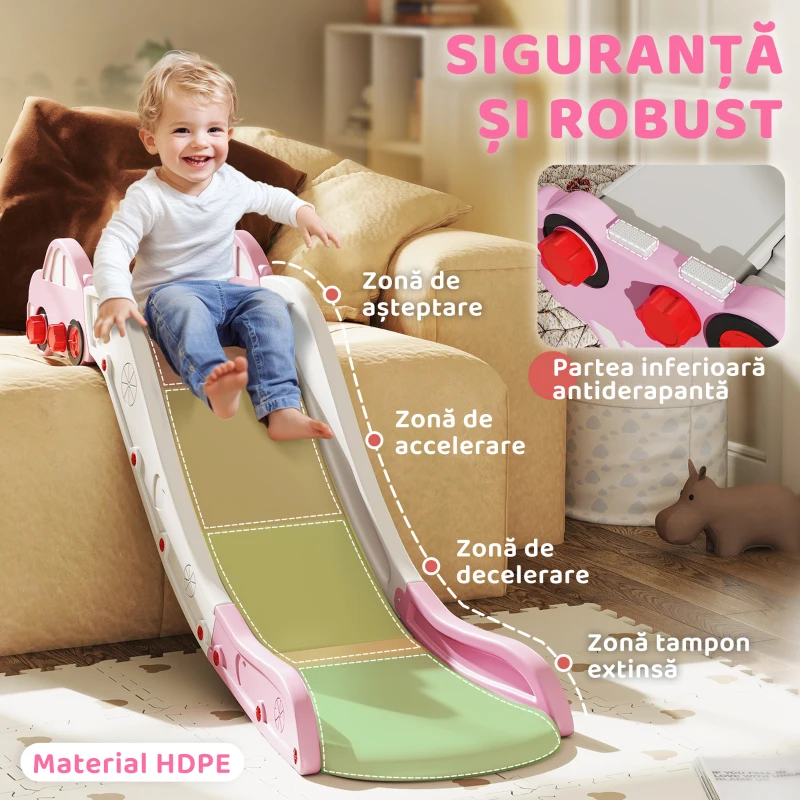 AIYAPLAY Tobogan pentru Copii din HDPE cu Zonă de Amortizare Integrată, pentru Canapele, Paturi, 18-48 luni, Roz
