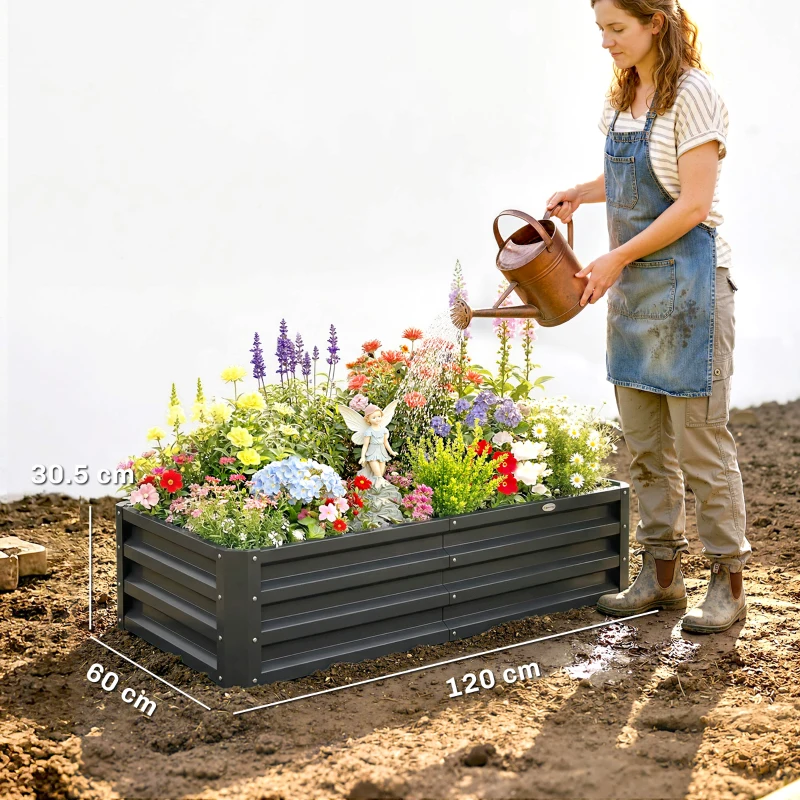 Outsunny Set of 2 Raised Beds for Garden, Galvanised Outdoor Planters for Herbs Vegetables, Use for Patio Balcony, Grey
