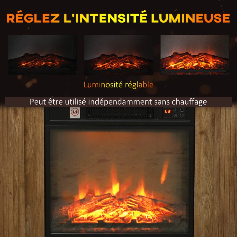 HOMCOM Cheminée électrique effet flammes 3D luminosité réglable 1800 W avec télécommande 81,5 x 30 x 76,2 cm brun effet bois