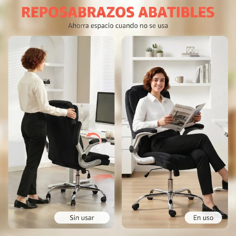 HOMCOM Silla de escritorio Ergonómica con Respaldo Alto Reposabrazos Abatibles Asiento con Muelles Altura Ajustable Negro
