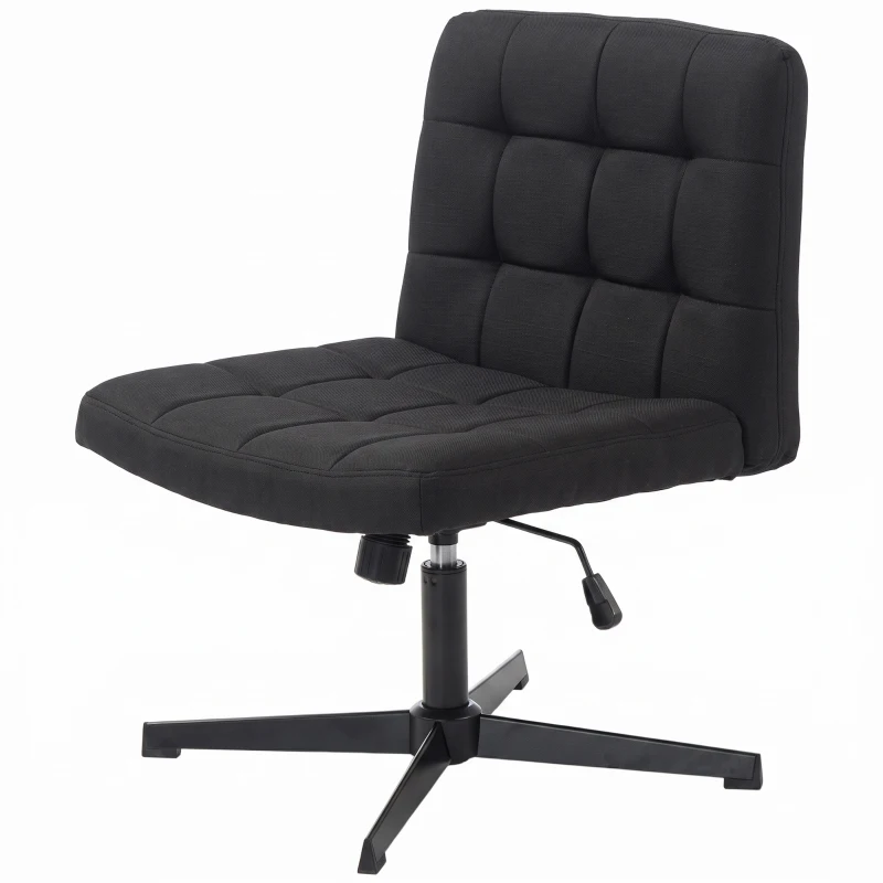 HOMCOM Armless Office Chair, Cross Legged Linen Computer Desk Vanity Chair with Wide Seat, Rocking Function, Black