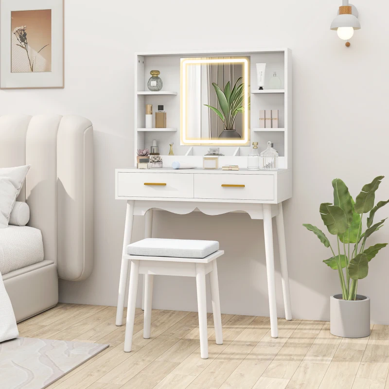 HOMCOM Elegant Dressing Table, with LED Mirror - White