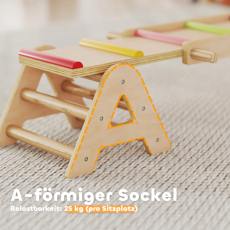 AIYAPLAY Houten wip en evenwichtsbalk, 2 in 1 kinderspeelwip voor tuin, wip voor 2-4 jaar, 133 x 38 x 24 cm, Meerkleurig