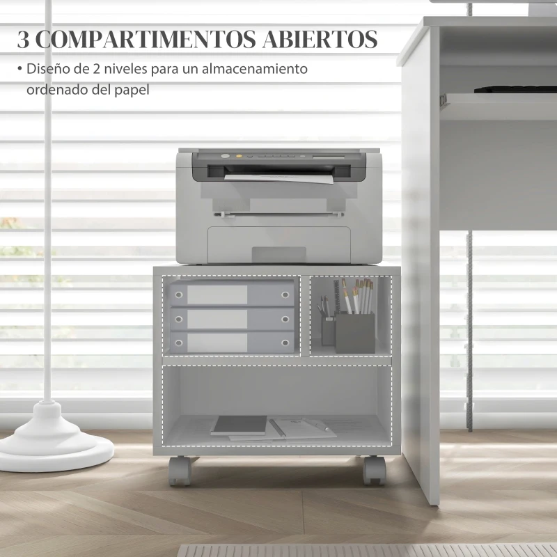 HOMCOM Soporte de Impresora con Ruedas Compartimentos Abiertos para Oficina Estudio 40x30x36 cm Blanco