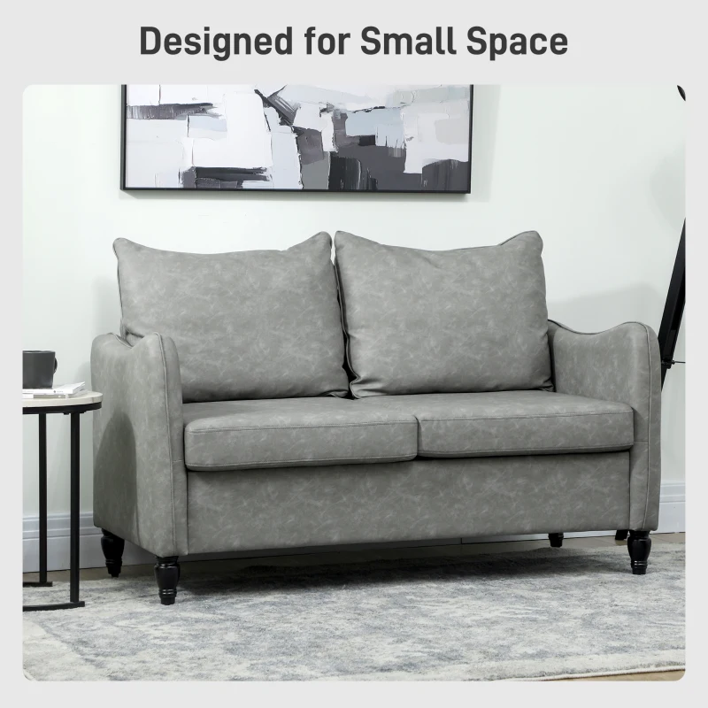 HOMCOM Faux Leather Marble-Effect Two-Seater Sofa - Grey