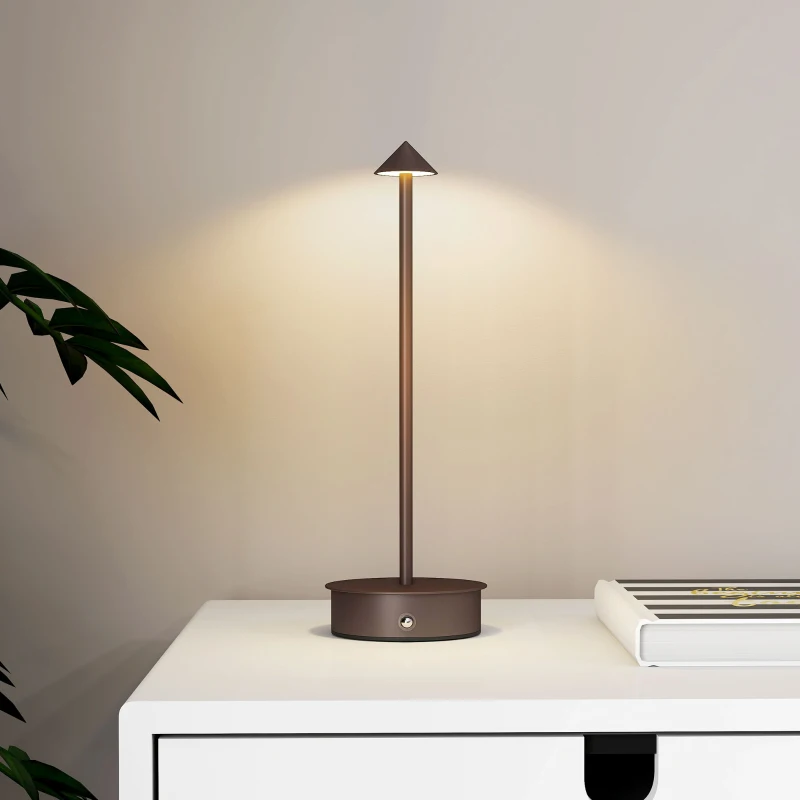 HOMCOM Lampada da Tavolo Touch Ricaricabile con USB, Regolabile 3000K/4500K/6000K, Autonomia 4-8 Ore, Caffè