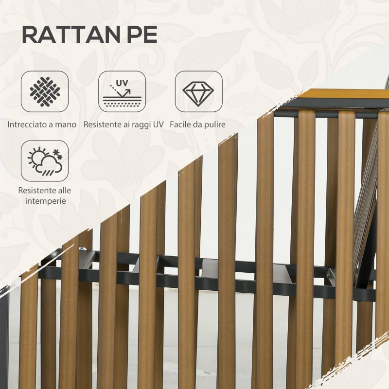 Outsunny Set da Giardino 3 Pezzi in Rattan e Acciaio con 2 Sedie 66x68x68 cm e Tavolino da Caffè 45x45x44 cm
