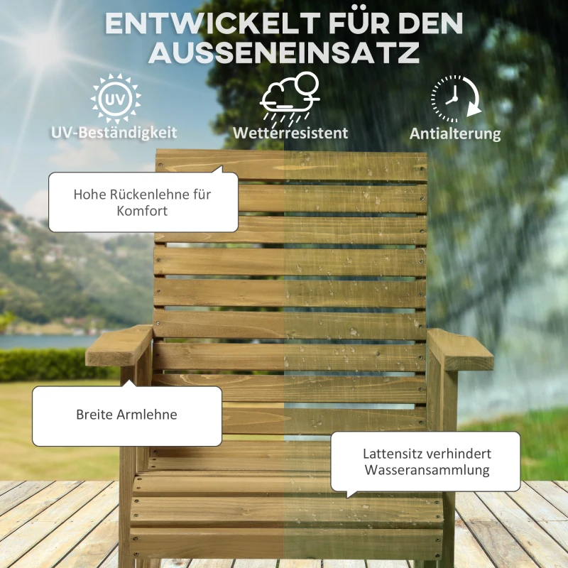 Outsunny tuinstoel, schommelfunctie, brede zitting en rugleuning, natuurlijk hout, 64 x 86 x 85 cm