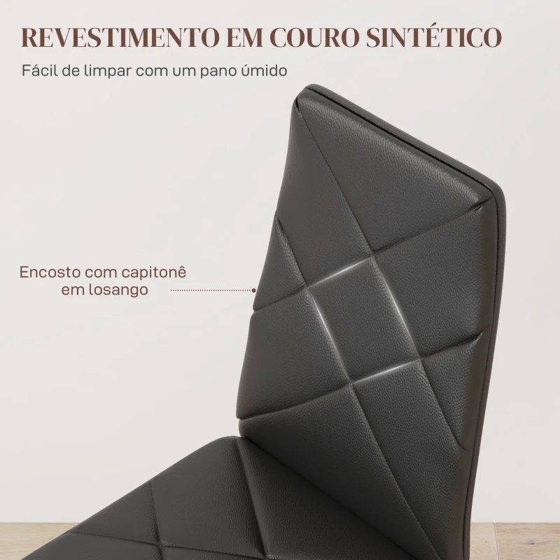 HOMCOM Conjunto de 6 Cadeiras de Sala de Jantar Estofadas em Couro Sintético com Encosto Alto e Pés de Aço 41x50x97cm Preto