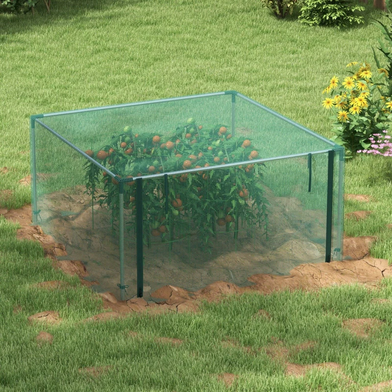 Outsunny 1,25 x 1,25 m Tuinnet, Plantenbeschermingstent met Ritssluiting, Insectenwerend Net, Staal, Groen