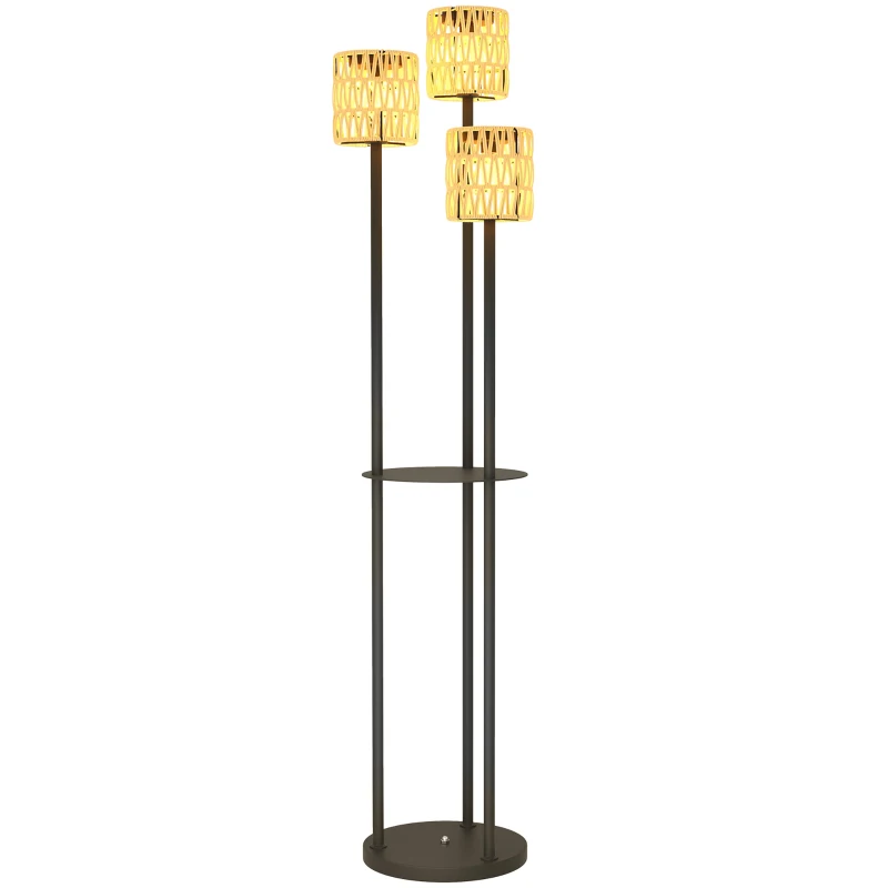 Outsunny Staande Solarlamp Rattan met Lichtsensor, 3-lamps in Boho-Stijl IP44 Ø37 x 144H cm(m-11)