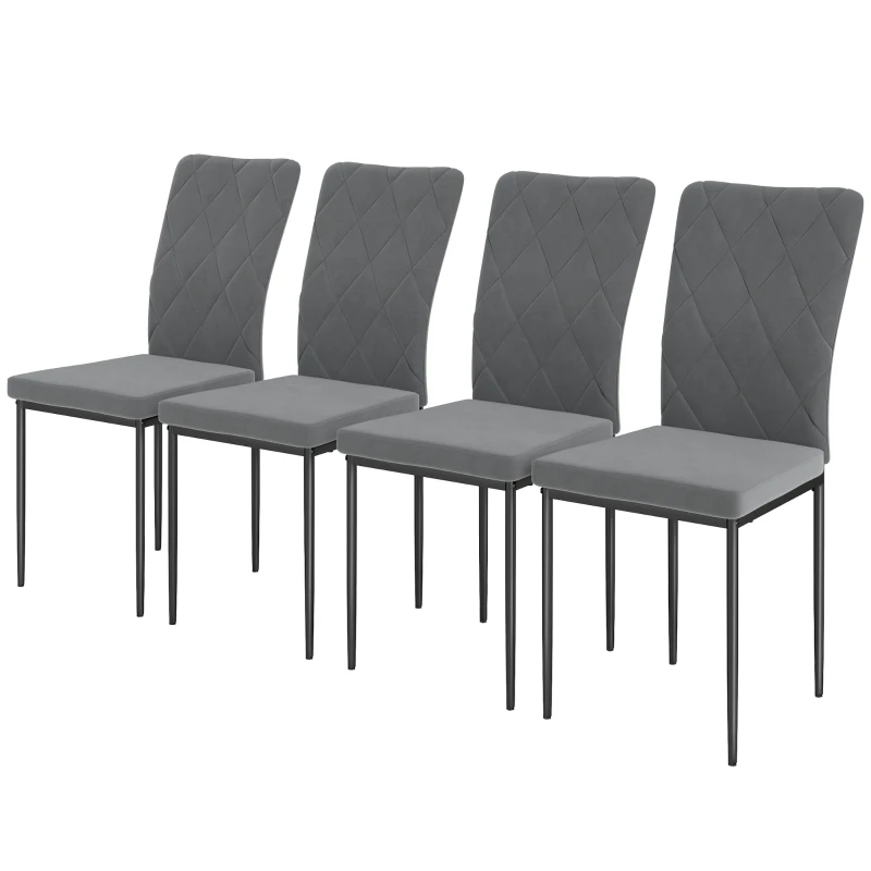 HOMCOM Set van 4 eetkamerstoelen met fluwelen uitstraling, moderne gestoffeerde stoelen met metalen poten, voor eetkamer, slaapkamer, keuken, grijs(m-10)