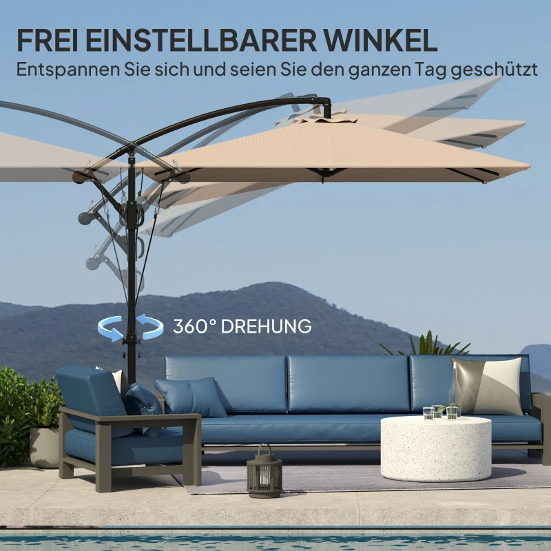 Outsunny Zweefparasol Ø260 cm Zonnescherm met UV-bescherming 50 waterafstotend met Standaard, Khaki