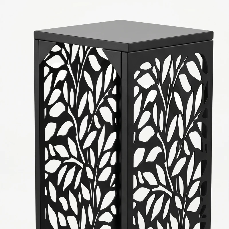 Outsunny Brandhoutrek 38 x 38 x 112 cm, verhoogd haardhoutrek met 4 haken, decoratieve uitsparingen, staal, tot 100 kg