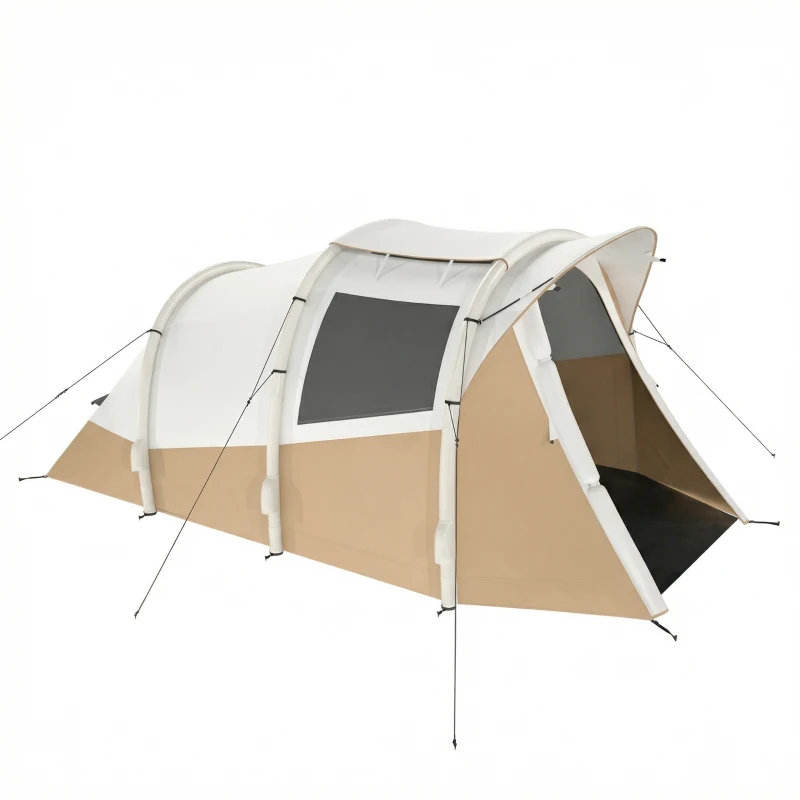 Outsunny Inflatable Camping Tent w/ Air Pump, Easy Setup 2-3 Person Blow Up Tent, Khaki