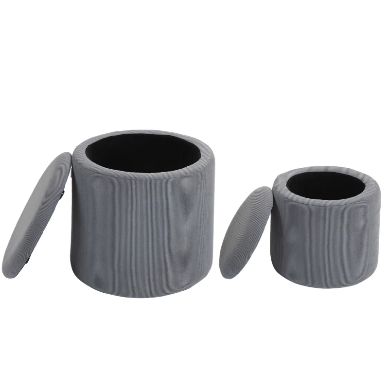 HOMCOM Set of Two Corduroy Storage Ottomans - Grey