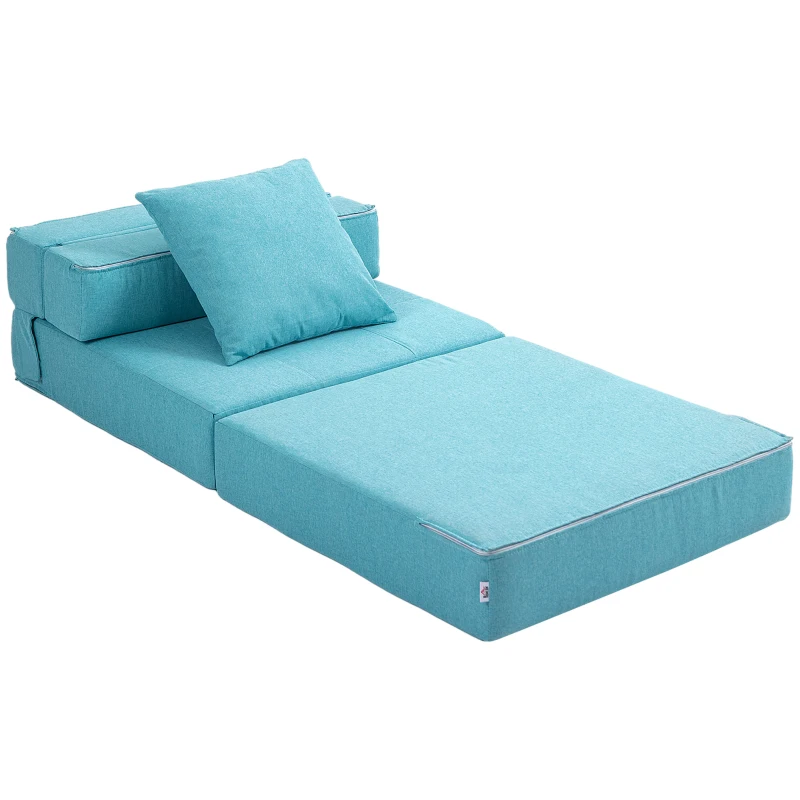HOMCOM Opklapbare slaapstoel, slaapbank, 2-in-1 opklapstoel met bedfunctie, relaxstoel met kussen, logeerbed voor woonkamer, slaapkamer, draagvermogen tot 100 kg, blauw