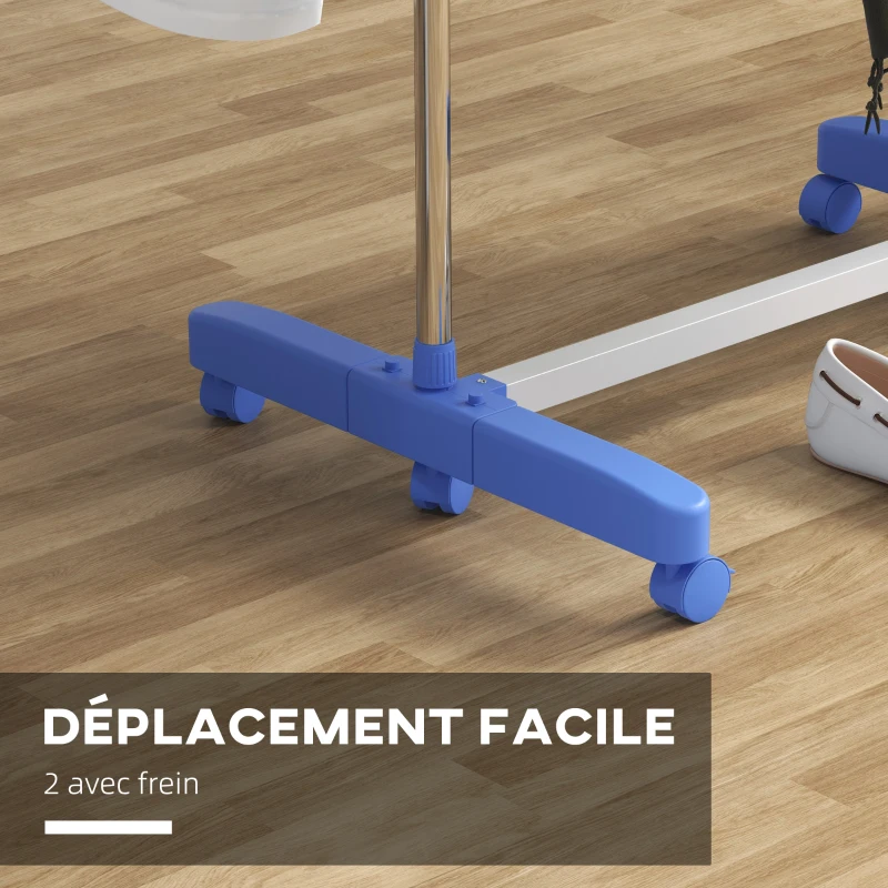 HOMCOM Séchoir à linge étendoir pliable ailes latérales utilisation intérieure et extérieure 3 niveaux 142 x 55 x 152 cm bleu