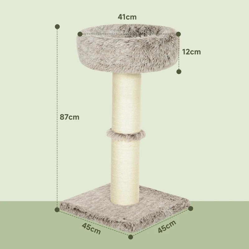 PawHut Kattenboom, 87 cm, Kattentoren met Dikke Krabpaal, Pluchebed, Binnen, Draagt tot 6 kg, Bruin