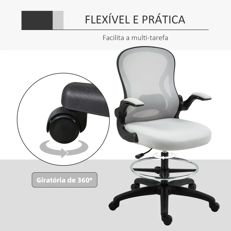 Vinsetto Cadeira de Escritório com Suporte Lombar Apoio para os Braços Dobrável e Altura Ajustável 59x65x102-122 cm Cinza