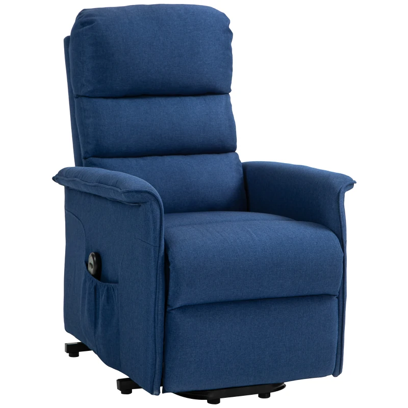 HOMCOM Sillón Relax Reclinable Eléctrico Levanta Personas con Mando a Distancia y Bolsillo Lateral Sillón Elevador Azul Oscuro