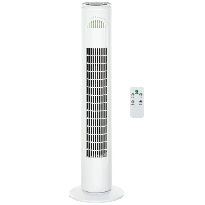 HOMCOM Ventilateur colonne silencieux 45 W avec 3 modes 3 vitesses, télécommande, oscillant 70° et minuterie, 77H cm blanc