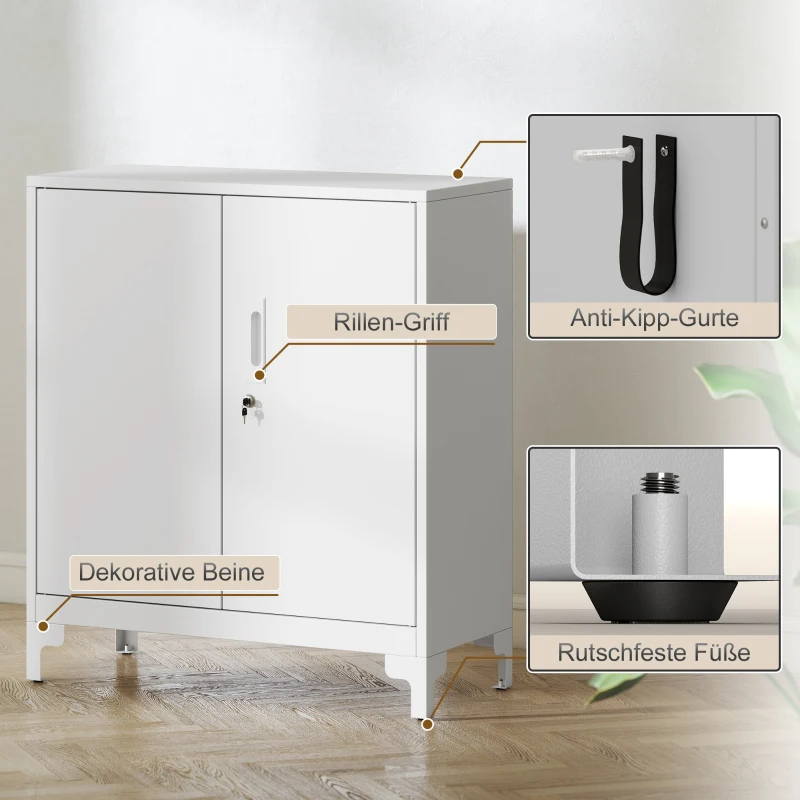 HOMCOM Metalen bureaukast met afsluitbare deuren, 2 niveaus, wit(m-6)