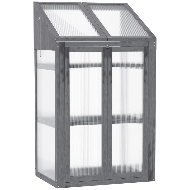Outsunny Kweekbak Kleine Houten Kas met Ramen Dubbele Deur 3 Planken 70x50x120 Tuin Grijs(m-11)