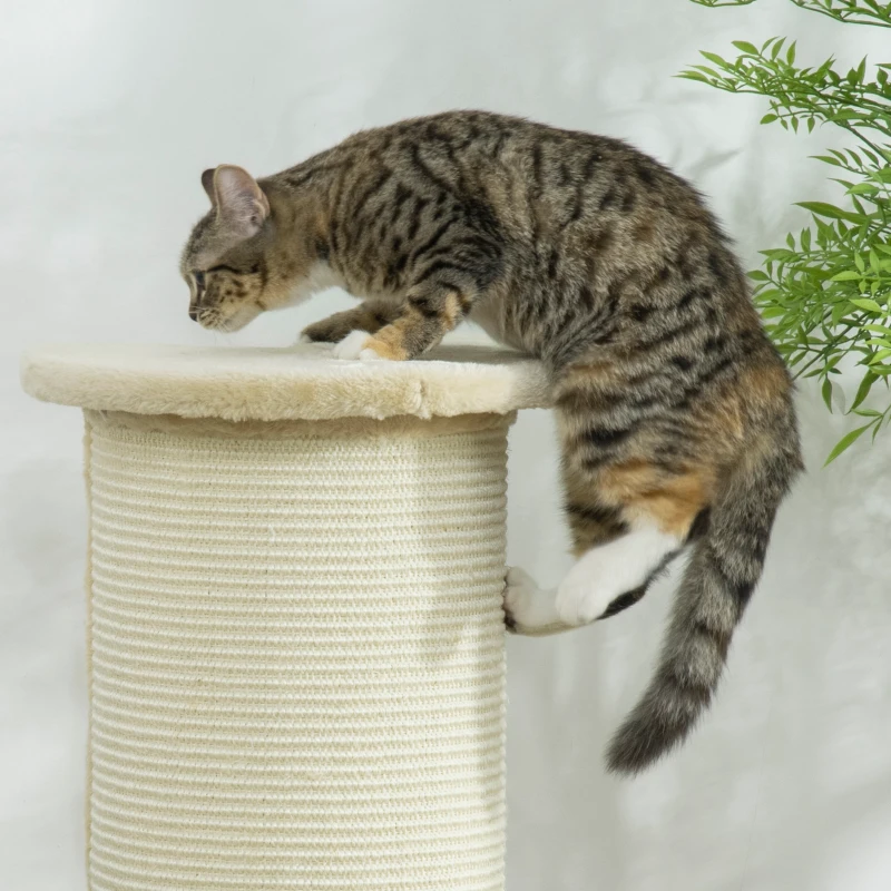 PawHut krabpaal voor katten 85 cm, hoekontwerp, ruimtebesparend, 35 cm x 35 cm x 85 cm, roomwit