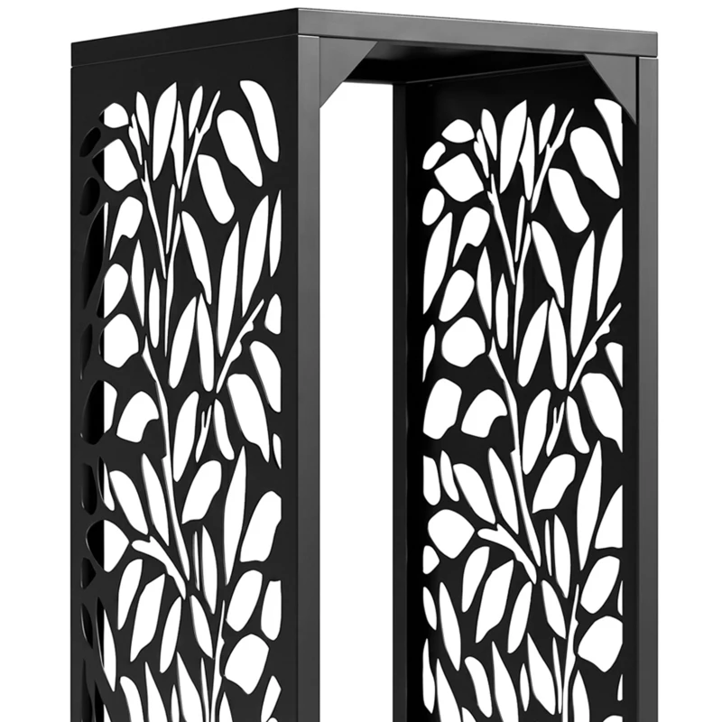 Outsunny Brandhoutrek 38 x 38 x 112 cm, verhoogd haardhoutrek met 4 haken, decoratieve uitsparingen, staal, tot 100 kg