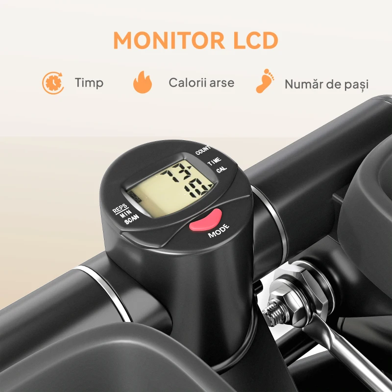 SPORTNOW Stepper Twister 2 în 1 cu Monitor LCD, Pedale Mari și Antiderapante, Capacitate 100 kg, Negru