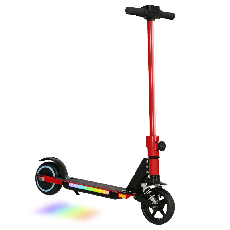 SPORTNOW Folding Electric Scooter for Kids, with Dual Brakes, Front Suspension, LED Colourful Lights, Red