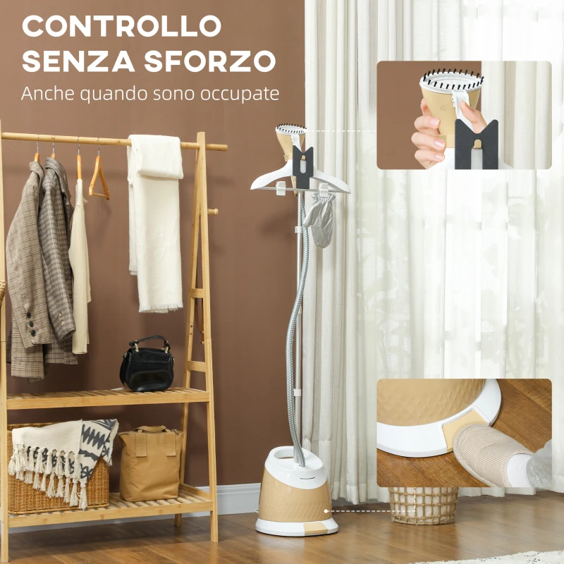 HOMCOM Ferro da Stiro Verticale a Vapore 1800W con Serbatoio 1.8L, Altezza Regolabile e Accessori, Oro