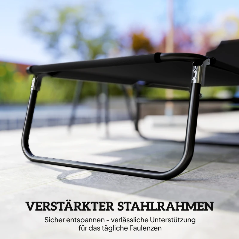 Outsunny Ligbed, 5-voudig verstelbare rugleuning, snel drogend, metalen frame, 190 x 56 x 28 cm, Zwart