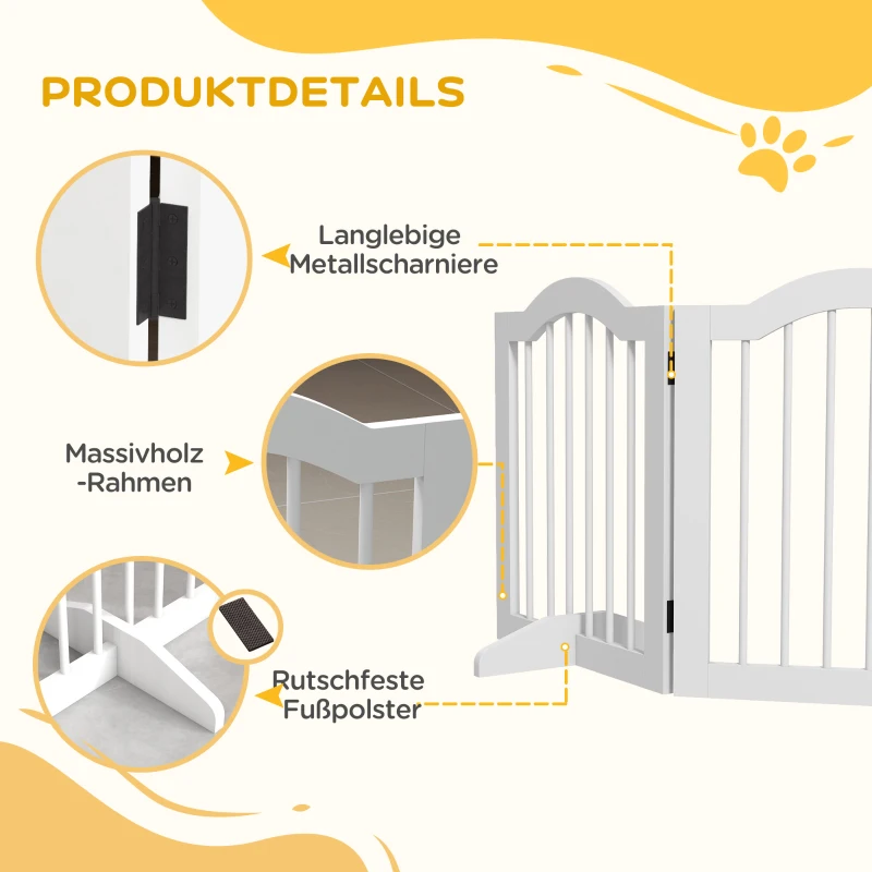 PawHut Opvouwbaar Hondenhek, 4 Panelen, voor Trappen, Gangen, Deuren, MDF/Massief Hout, Wit