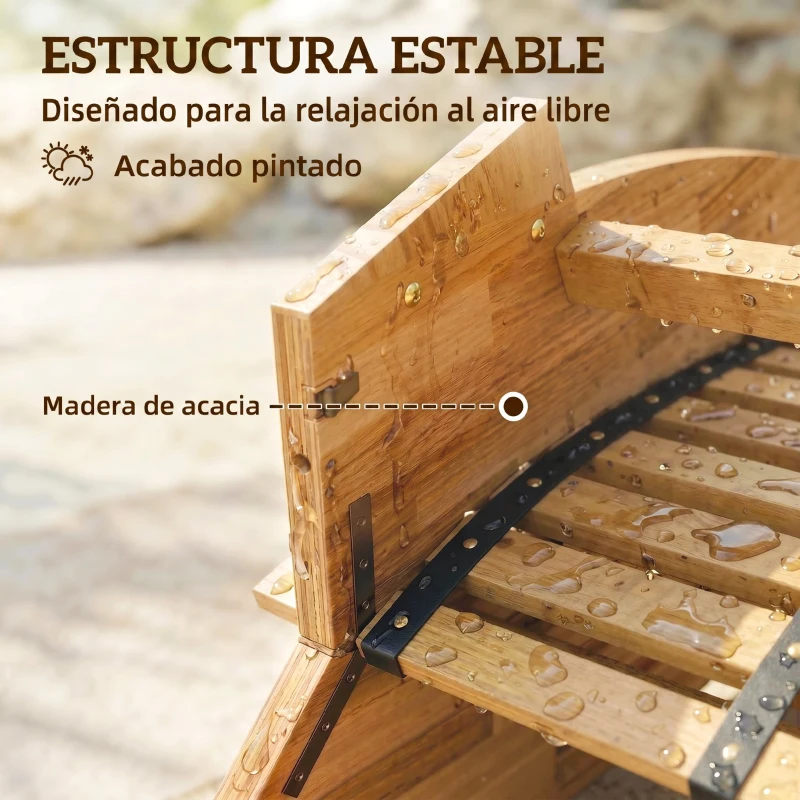 Outsunny Conjunto de 2 Sillas Mecedoras de Jardín de Madera Ergonómica Plegable con Diseño Listonado 60x156x77 cm Natural