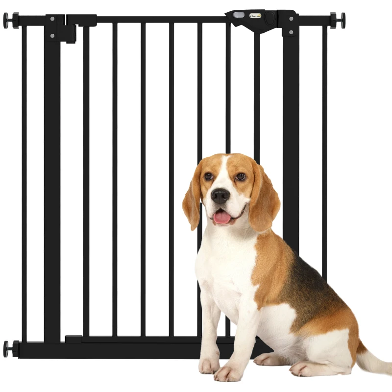 PawHut Veiligheidshek voor Huisdieren, Afscheidingshek, Beschermingshek, van Metaal en Kunststof, 74-80 cm, Zwart