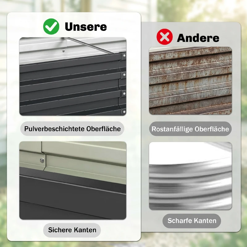 Outsunny Hoge plantenbak, weerbestendig, open bodem, verzinkt staal, 120 cm x 60 cm x 30,5 cm, Grijs