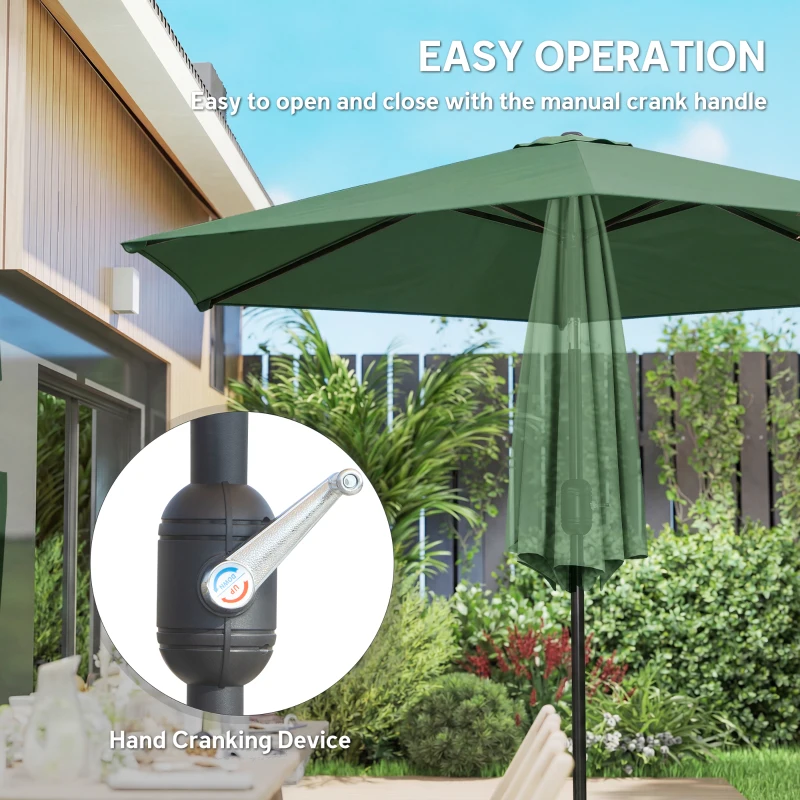Outsunny 2.6 m Garden Parasol Umbrella with Aluminium Pole, Outdoor Patio Umbrella with Tilt and Crank, Vent, Dark Green
