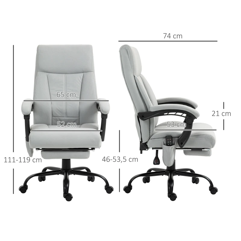 Vinsetto Bureaustoel met Massage- en Verwarmingsfunctie, Voetsteun, Tot 120 kg, Grijs(m-3)