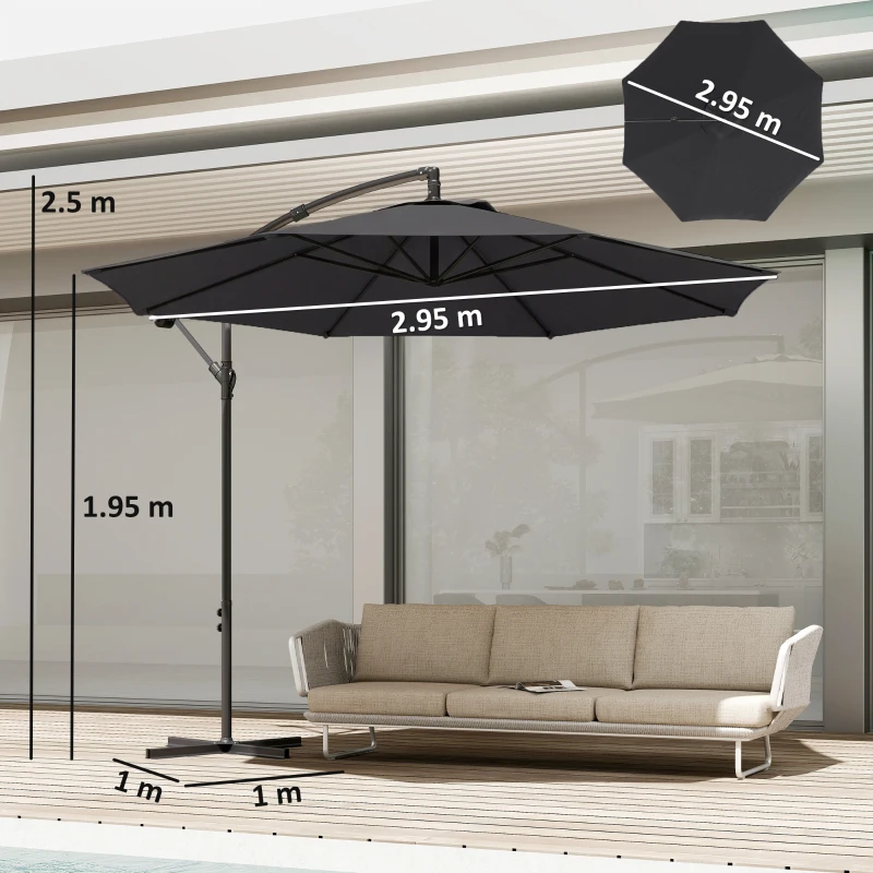 Outsunny 3 m Overhanging Cantilever Parasol, with Cross Base - Black