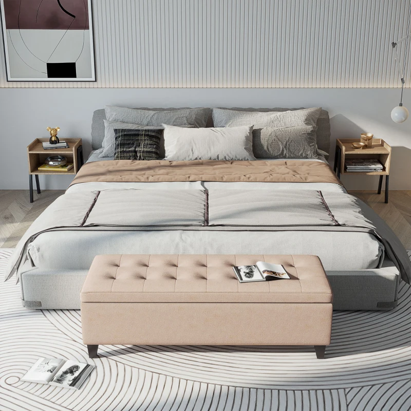 HOMCOM Gestoffeerde Bank met Opbergruimte, Knopenstiksels, tot 120 kg, 125 x 49 x 41,5 cm, Beige(m-9)