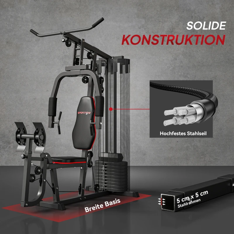SPORTNOW Thuis Fitnessstation met 45 kg Gewichtsblokken, Lat Pulley, Borststation, Beinpresse voor Veelzijdige Training