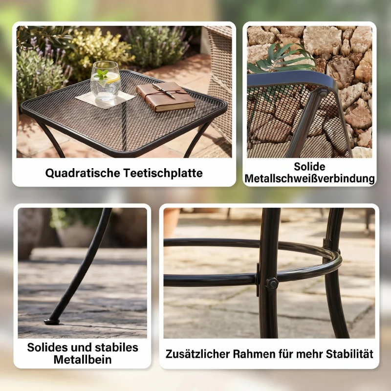 Outsunny Tuin salontafel bijzettafel koffietafem terras metaal zwart