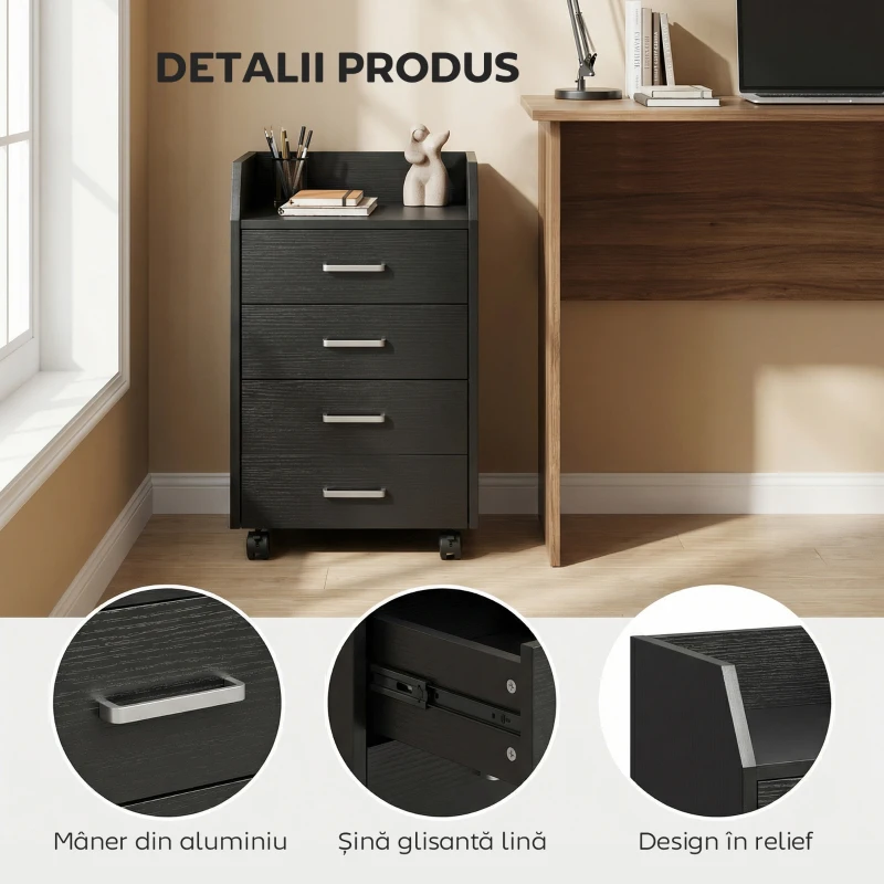 Vinsetto comodă birou,comodă birou cu roți, comodă documente, comodă pe roți, comodă cu sertare, mobilier birou